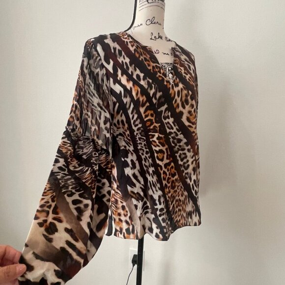 KOBI HALPERIN BLOUSE SILK FALLON MIX LEOPARD-PRINT SZ S EMBELLISHED AESTHETIC - Picture 14 of 16